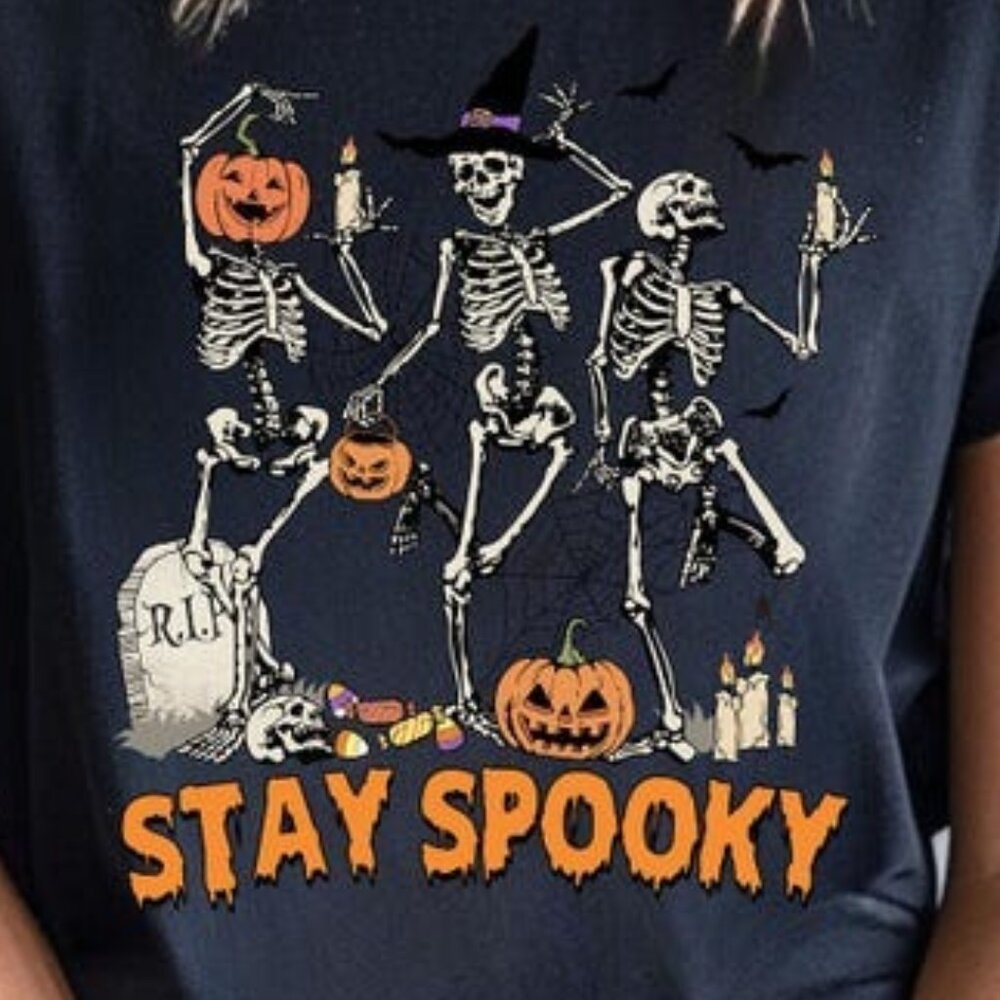 Stay Spooky Tshirt Dancing Skeleton Halloween Shirt - Picture 2 of 4